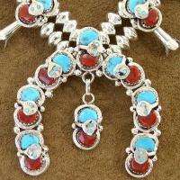 Native American Zuni Indian EFFIE C Turquoise Coral Squash Necklace 