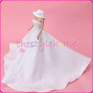 Princess Wedding Party Holiday Clothes Gown Dress w/ Hat for Barbie 