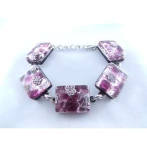   Purple Silver Flower Murano Glass Venetian Bracelet Jewelry: Jewelry
