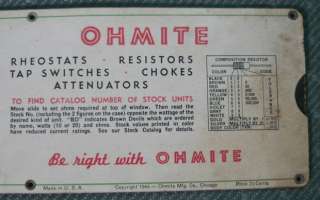   1946 Ohmite Ohms Law Calculator slide chart watts volts amps  