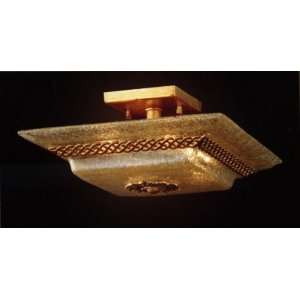   Quadrado Gold Leaf Venetian Glass Flush 4 Light Chandelier $0 Shipping