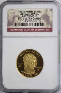 2007 First Spouse Adams $10 Dollar Proof Gold NGC PF70  