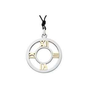   Steel and 18K Yellow Gold Plating Roman Numeral Pendant w/ Black Cord