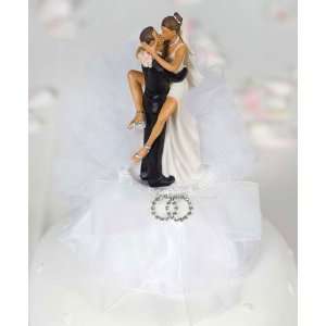 Funny Sexy Rhinestone African American Wedding Rings Cake Topper 