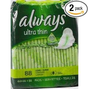  Always Ultra Thin Long Super 44 Pads Each (Pack of 2) Total 88 Pads 