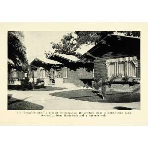 1913 Print Bungalow Court California House Neighborhood Sidewalk Lawn 