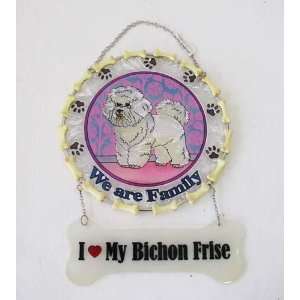  We are Family I Love My Bichon Frise Dog Glass Wall Plaque 