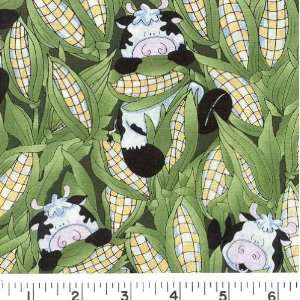  45 Wide MOOVING ALONG   COWS IN CORN Fabric By The Yard 