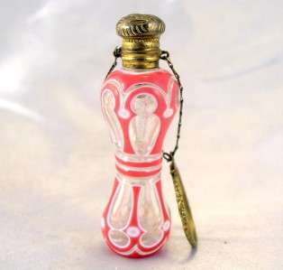ANTIQUE Rare BOHEMIAN OVERLAY Waisted GLASS PERFUME SCENT BOTTLE 