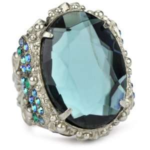   Emerald City Bold Crystal Vintage Adjustable Silvertone Ring Jewelry