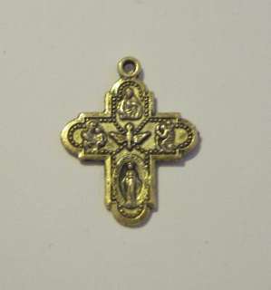 Gold Pewter 4 Way CROSS Sacred Heart Miraculous Medal St Joseph St 