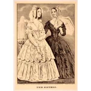  1942 Print Currier Ives Sisters Victorian Parasol Dresses 
