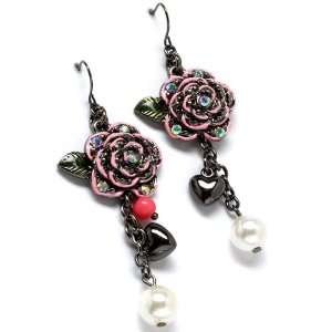  Gothic Lolita Victorian Romance Pink Rose Earrings 