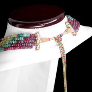 TOP SELLING 717.00 CTS NATURAL 5 STRAND RUBY, EMERALD & SAPPHIRE BEADS 