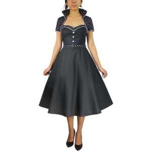  60s Retro Black Flare Dress with Polka Dot Bolero   Size 