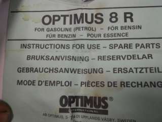 Vintage Classic Optimus 8 R Hiking Camp Gas Stove w/ Instructions 