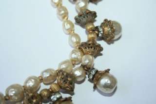 Vintage Sig Miriam Haskell Glass Baroque Pearls Gilded Metal Filigrees 