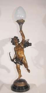 Large French Bronze Cupid Cherub Light Statue By P Itsse Architectural 