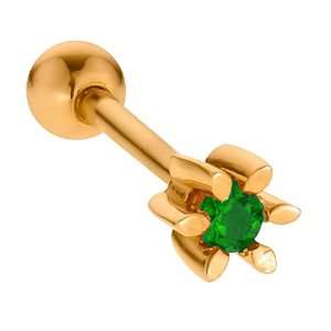  2mm Emerald Flower 14K Yellow Gold Cartilage Stud Earring 