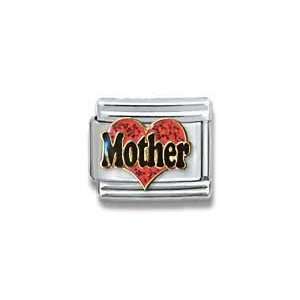 Mother in Red Heart Italian Charm 18k Gold and Glitter Enamel Love 