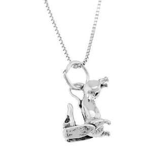    Silver Three Dimensional Weenie Dachshund Dog Necklace Jewelry