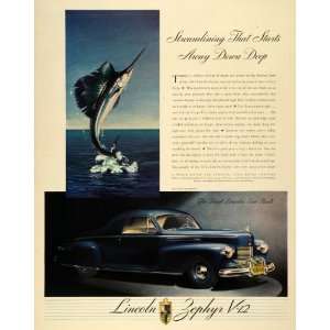  1941 Ad Vintage 1942 Lincoln Zephyr V12 Luxury Cars Marlin 
