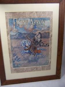 Framed Antique Sheet Music Indian Flying Arrow RARE  
