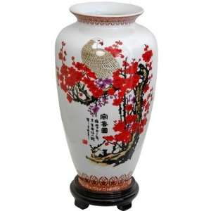  Tung Chi Vase with Cherry Blossom Design in White: Home 