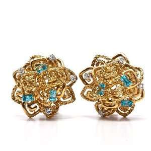    Estate Retro Diamond aquamarines 18k Gold Earrings: Jewelry