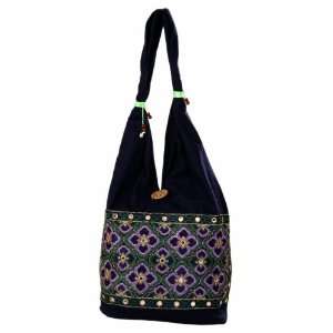 Navy Blue Embroidered Rajasthani Handicraft Ethnic Cotton Shoulder Bag 