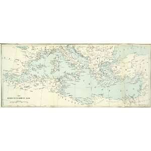 1895 Print Map Mediterranean Sea Turkey Tunis Tripoli Morocco Algeria 