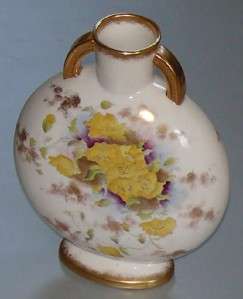 Antique Adderley Porcelain Pillow Floral Vase England Gold Gilt 