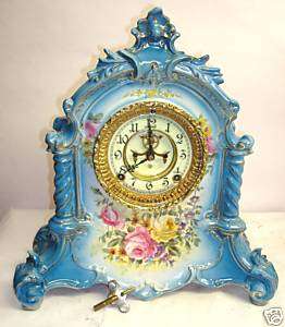 Ansonia Royal Bonn La Verdon porcelain mantel clock  