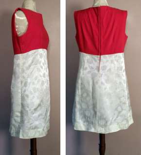 VTG 60s MOD MINI RED & WHITE VELVET BROCADE Holiday DRESS  