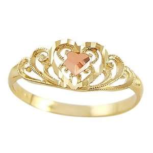  Heart Ring 14k Yellow Rose Gold Right Hand Band, Size 5 