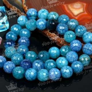 10mm Blue Dragon Veins Agate Faceted Round Gem Beads  