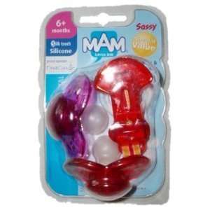   Silk Touch Silicone 2 Pacifiers and Keeper Crystal Red & Purple: Baby