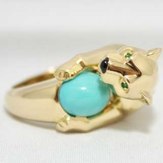 AUTH CARTIER 18K YELLOW GOLD PANTHER PANTHERE VEDRA TURQUOISE RING 54
