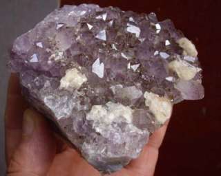 NATURAL AMETHYST QUARTZ CRYSTAL CLUSTER POINTS & CALCITE from Brazil