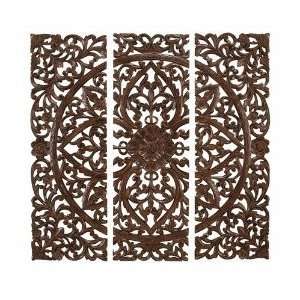   48 in. Set of 3 Hand Carved Wood Wall Panels Sculpture