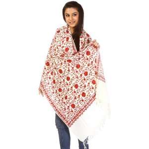 Ivory Phulkari Stole with All Over Ari Embroidery and Crystals   Pure 