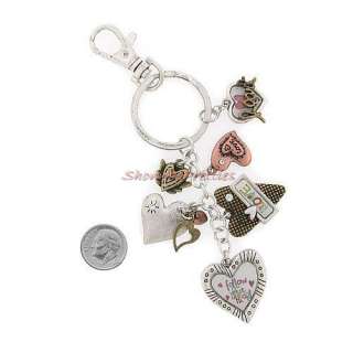 New Love Follow The Heart Charm Key Ring Chain Graphic Silver Copper 