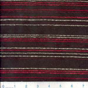  58 Wide Chenille Stripe Black/Red/Taupe Fabric By The 