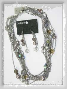 Beautiful CHICOS PURL Silver Tone Chains Necklace & Earrings SET 