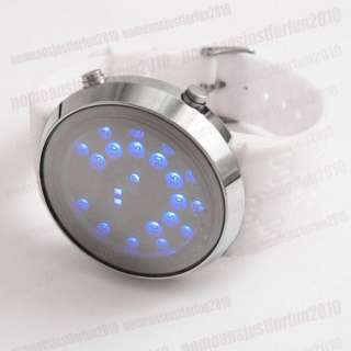 Blue LED Light Stainless Case White Wrist Watch M490W  