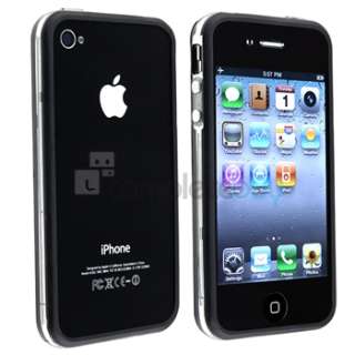 Black Clear Gel Bumper Case Cover Metal Buttons For Apple iPhone 4 4S 