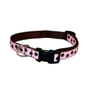  Small Pink Polka Dot Dog Collar: 5/8 wide, Adjusts 10 14 