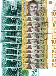 SERBIA 10 and 20 DINARA lot 10 pcs of both total 20 banknotes