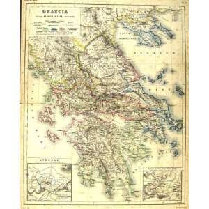   1869 Map Graecia Greece Corinthus Athenae Agean Sea