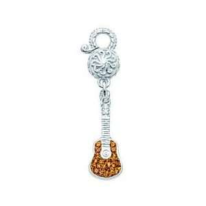 Sterling Silver Amber Crystal Guitar Charm Jewelry